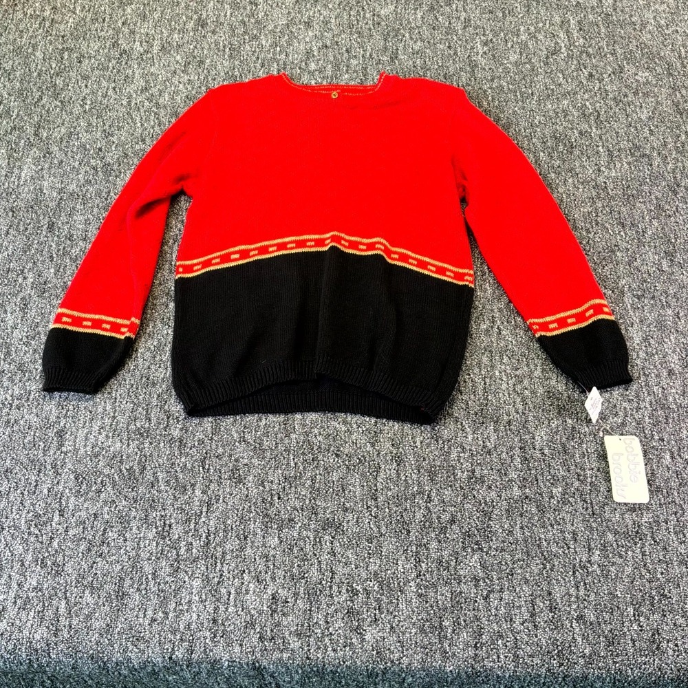 Bobbie Brooks Sweater Womens Large Red Black Knitted Long Sleeve Winter Wear